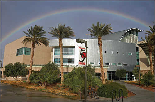 lied library surrounded by rainbow