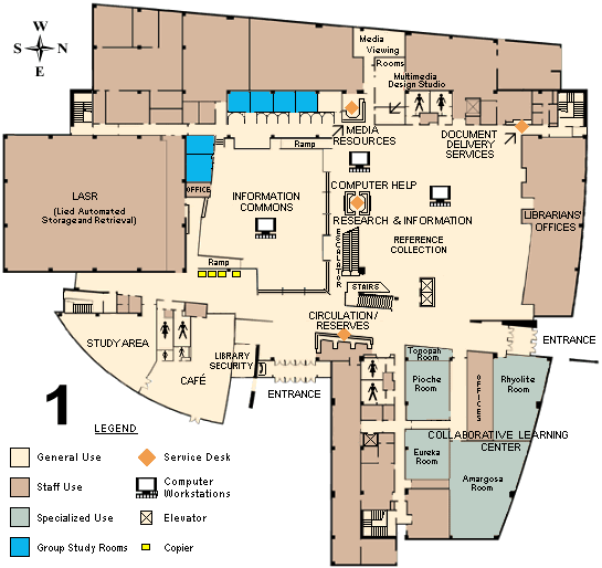 A map of the first floor of Lied Library highlighting the Collaborative Learning Center