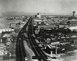 Example black and white photograph of a Las Vegas street from the Dreaming the Skyline digital collection.