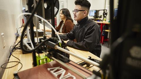 The Makerspace includes a 3D printing lab with seven 3D printers available on a first-come, first-served basis. Student consultants are available to assist with designing and planning for projects.