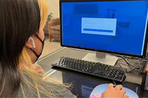 Student using a computer