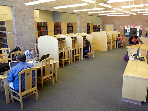 Study carrells inside Music Library.
