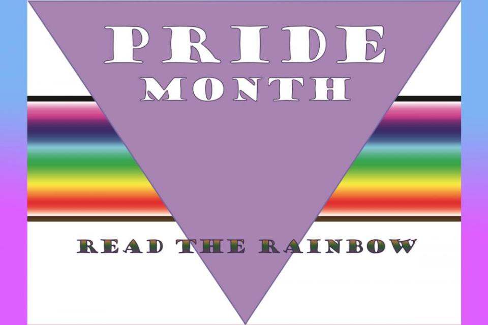background rainbow with text, Pride month, read the rainbow