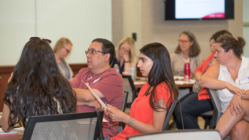 Students attending a library workshop