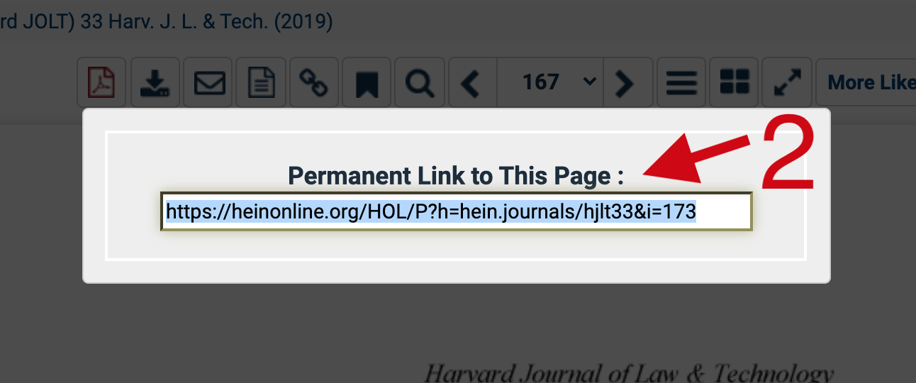 Screenshot of HeinOnline Database persistent link URL