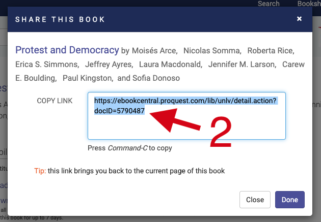 Screenshot showing example of persistent link URL in Ebook Central