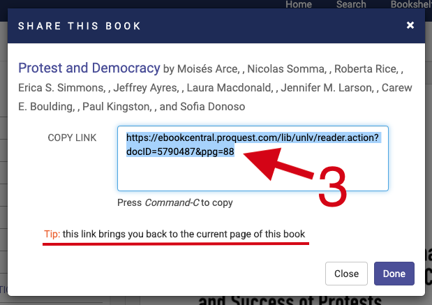 Screenshot showing example of persistent link URL in Ebook Central