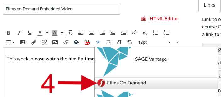 Screenshot for Films on Demand showing options under more external tools button
