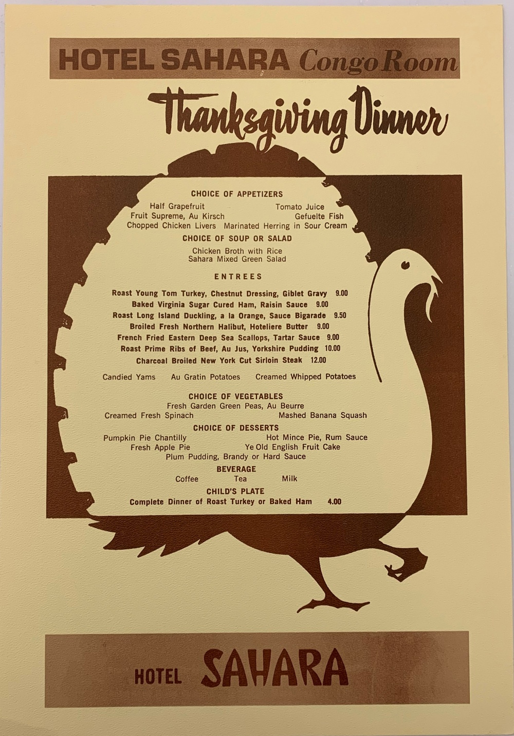 Single page Thanksgiving menu with drawing of turkey