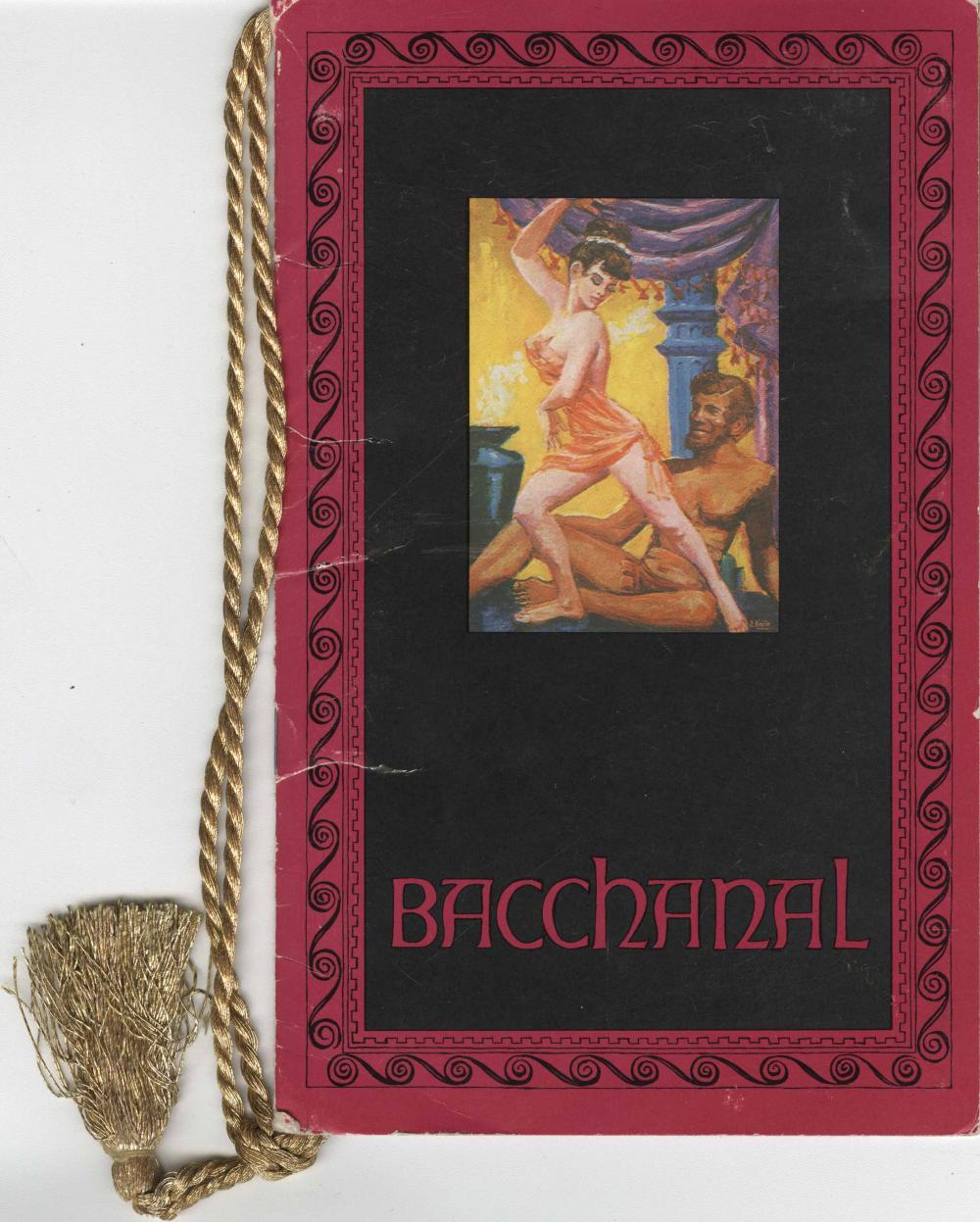 Menu for an event at Bacchanal in Caesars Palace, Las Vegas c. late 1960s