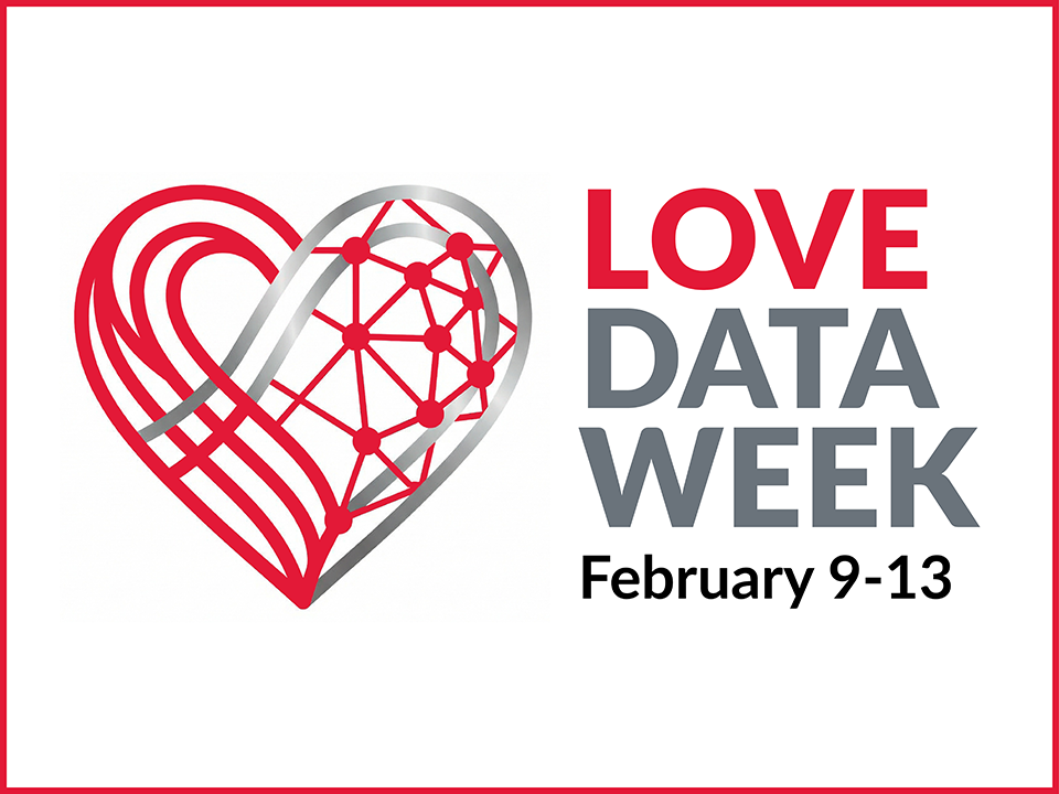 Promotional graphic for Love Data Week with a stylized heart and text.