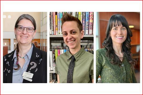 Three headshots of award winners, Sue Wainscott, Amanda Melilli, and Chelsea Heinbach