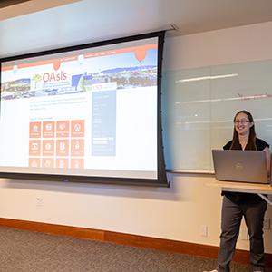 Michelle Shannon displays the new OAsis homepage.