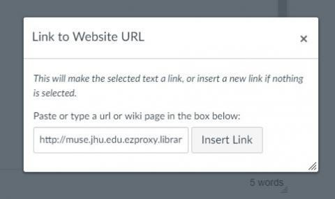 Screenshot showing the window that pops up for pasting the URL link.