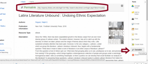 Screenshot showing where the permalink is displayed in EBSCO databases.