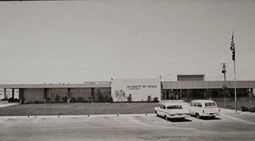 Black and white exterior photo of Frazier Hall