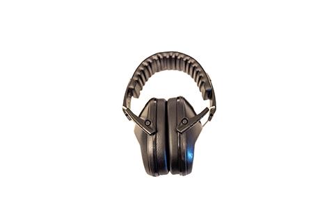 Black noise-reduction earmuffs with padded ear cups and a padded, adjustable headband.