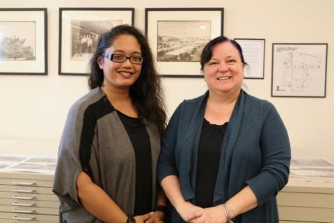 Dana Herrera and Cynthia Van Gilder from St Mary's College of California smile for camera.