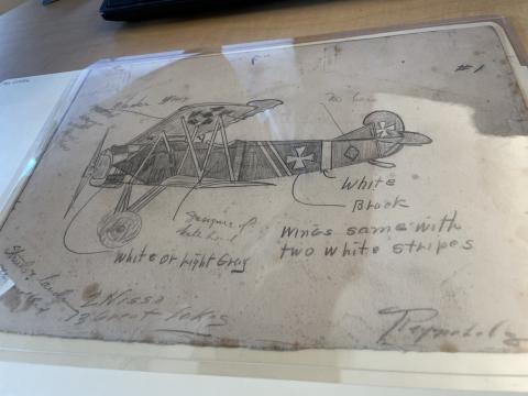 Image showing encapsulated Harry Reynold's sketch of model airplanes used in the film Hell's Angels. 