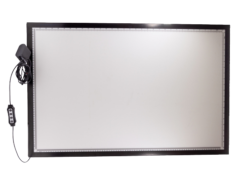 LED tracing light pad showing an illuminated white surface with a connected power adapter.