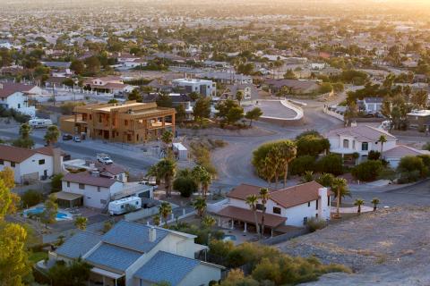 Photograph of single family housing in North Hollywood Boulevard area, North Las Vegas, Nevada, October 18, 2016.  Aaron Mayes, UNLV University Libraries Special Collections.