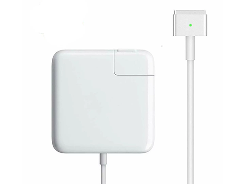 White T-tip cable and wall charger for MacBooks.