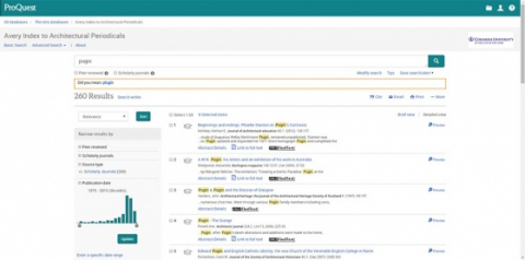 Screenshot of search results in Avery Index