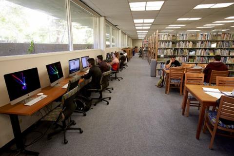 Students working at computers in Teacher Development Library.