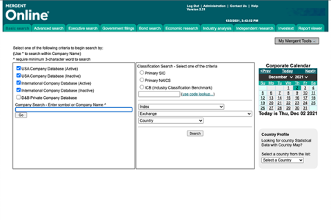 Mergent Online Screenshot