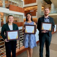 2021 Calvert Award for Undergraduate Research Winners Isabella Chung, Nathalie Martinez, and Michael Schwob.