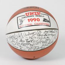 The Game Ball : The 1990 NCAA Championship Game Ball, signed by Coach Jerry Tarkanian and the entire team, presented to  Rossi  Ralenkotter, President and CEO of the Las Vegas Convention and Visitors Center. Loaned by the Las Vegas News Bureau, LVCVA