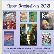 Comic book covers with text, Eisner Nominations 2021. The Eisner nominations are the "Oscars of Comics" 