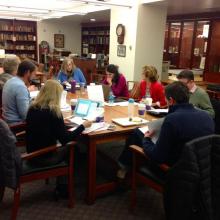 A group of UNLV faculty work with Su Kim Chung and Priscilla Finley during a previous Special Collections & Archives Faculty Retreat. 