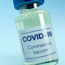 Small vial labeled Corornavirus Vaccine