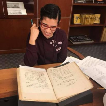 Maribel Estrada Calderón examines the Fort Mojave Indian School Records (MS-00034) for a class research project.