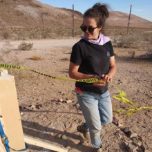 Emily Budd installing her sculpture at the Goldwell Open Air Museum in Rhyolite, NV. Image courtesy of Emily Budd.